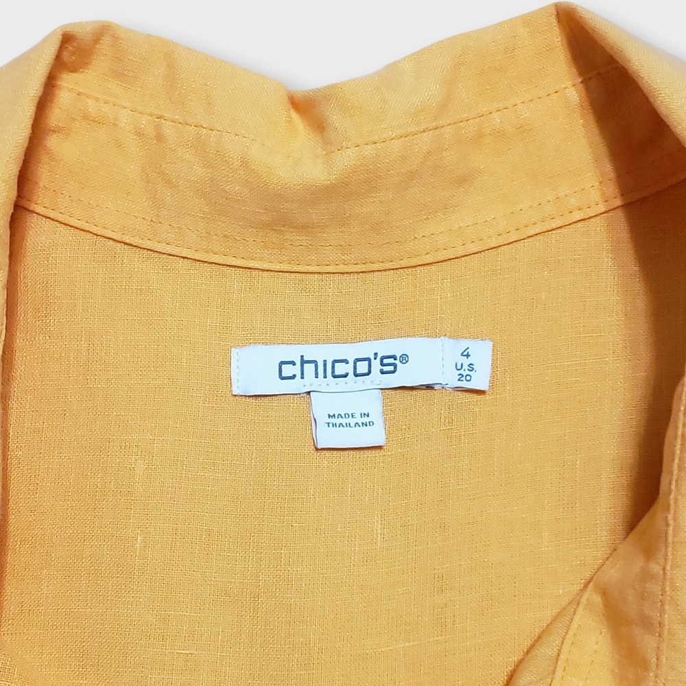 Chico's 100% Linen Button Down Shirt Orange Size 4 US 20 Long Sleeve Top - Picture 5 of 11